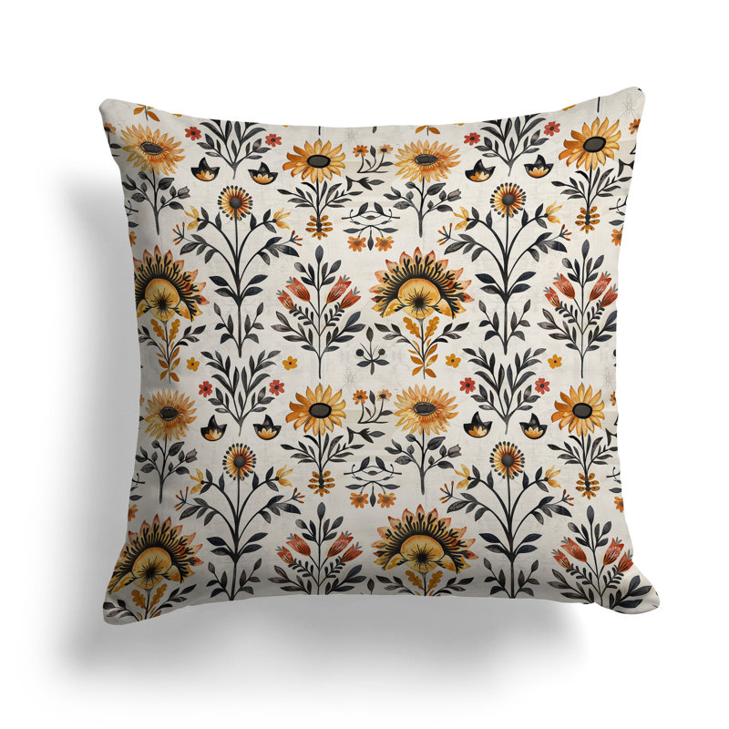 Coussin décoratif intérieur / extérieur Rustic Sunflower Harmony, H 18 po x l 18 po, Beige/Orange