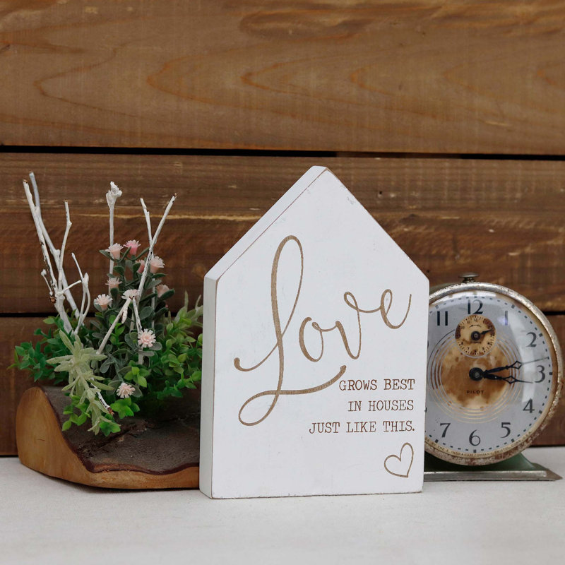 Dominiqua «Love Grows Best in House Just Like This», décoration de table en bois