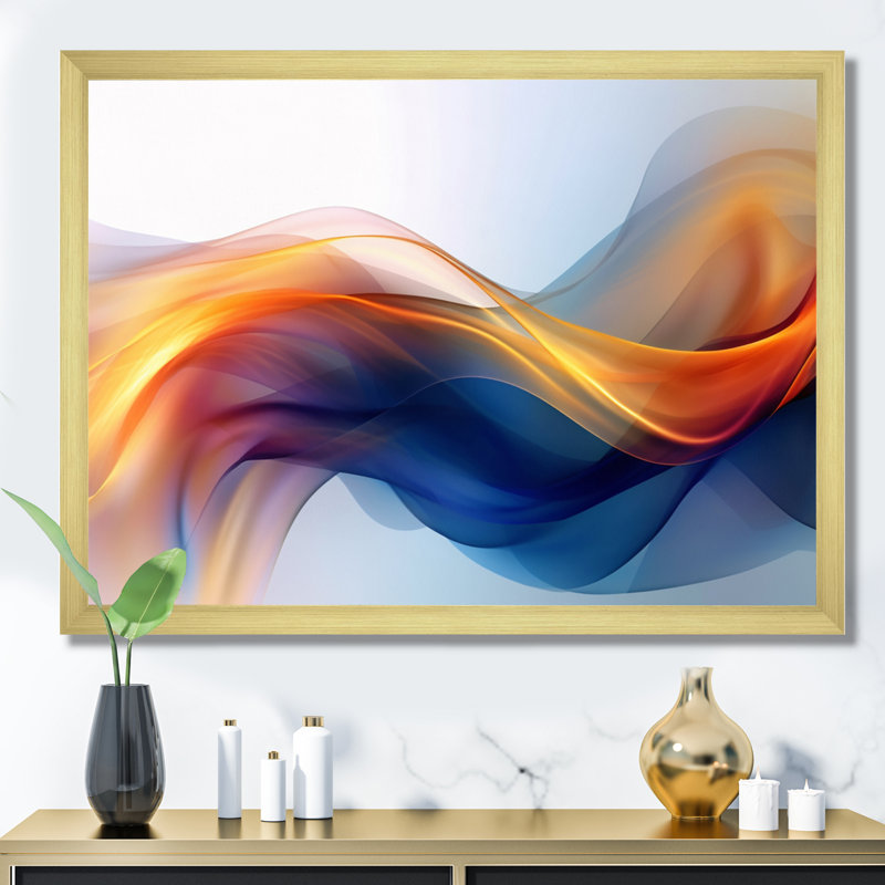 Orange bleu fractale fractale I - fractales, impressions encadrées, H 34 po x l 44 po x P 1,5 po, Cadre doré simple