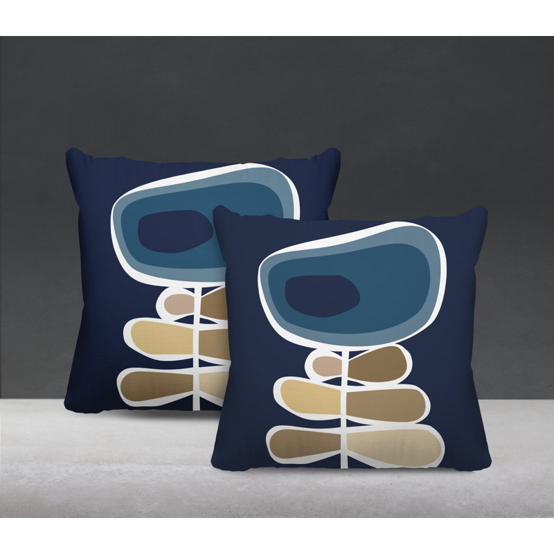 Jeté carré en polyester / mélange de polyester intérieur / extérieur, Bleu / bleu marine / beige, L 19 po x H 19 po