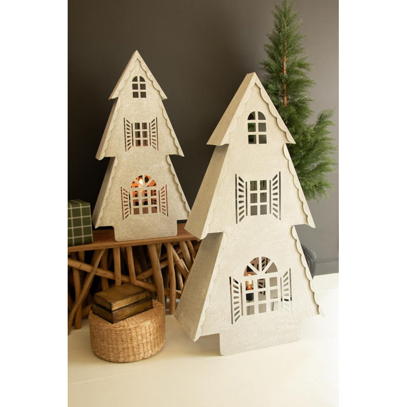Ensemble de deux village de Noël en métal avec lumières DEL
