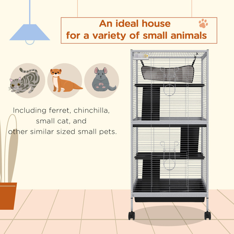 Cage à roulettes pour petits animaux - blanc, grand pour furets, chinchillas, planeurs à sucre, 4 avec, nettoyage simple, métal blanc 4 couches, planeurs généreux et propres