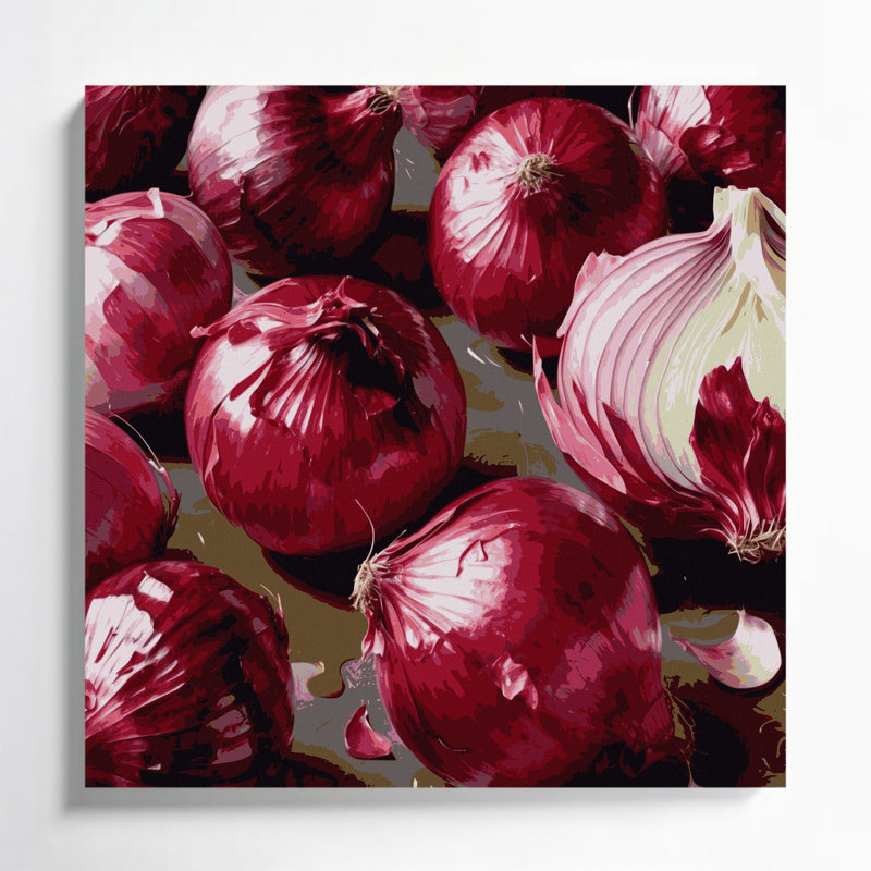 Légumes, oignon, rouge, art mural sur toile, H 16 po x l 16 po