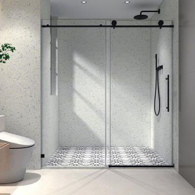 Porte de douche noire matte 6076, poulies en acier inoxydable 304 de 70 mm, réglables, Nano Clean, verre trempé, porte de salle de bain 6076, design, nettoyage, option élégante