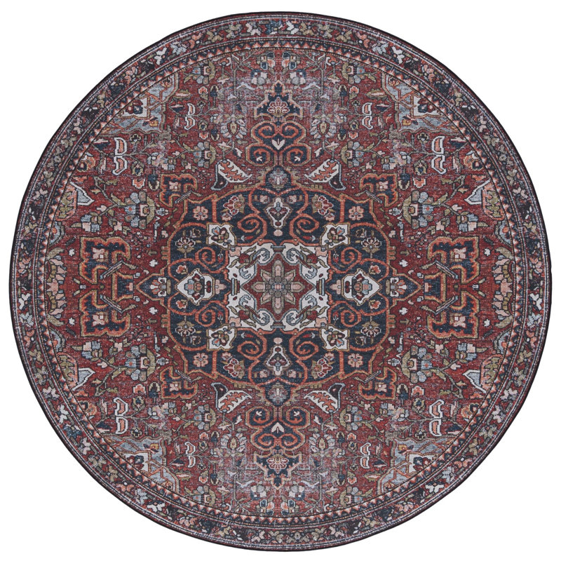 Ziebarth 138 M/W S/R Area Rug In Red / Blue, Round 6'