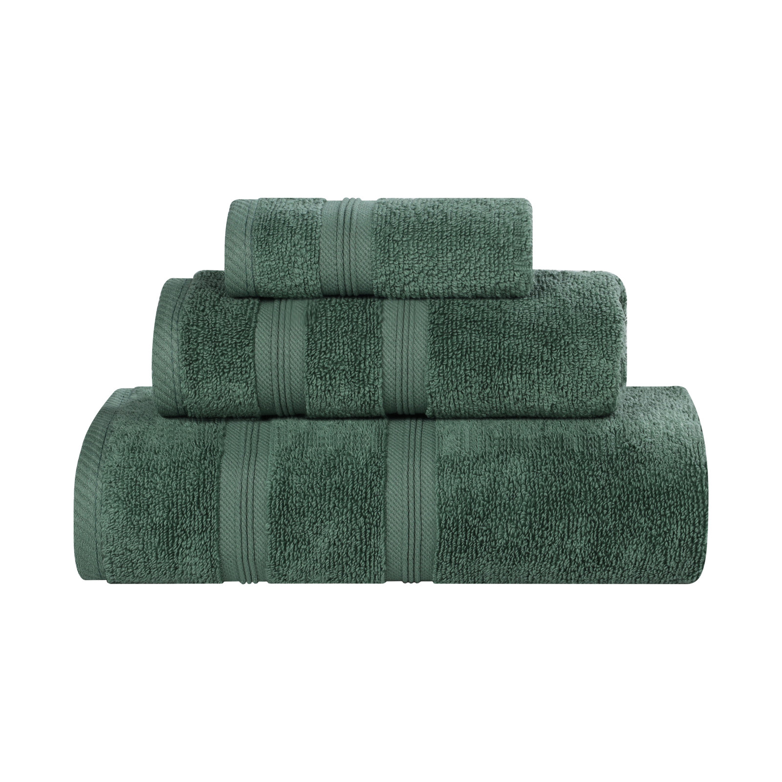 3-Piece Cotton Bath Towel Set, Forest Green