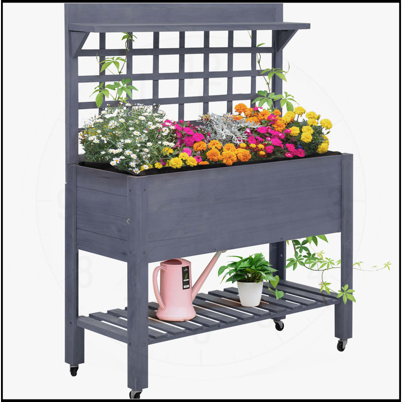 41" Raised Garden Bed with Trellis on Wheels