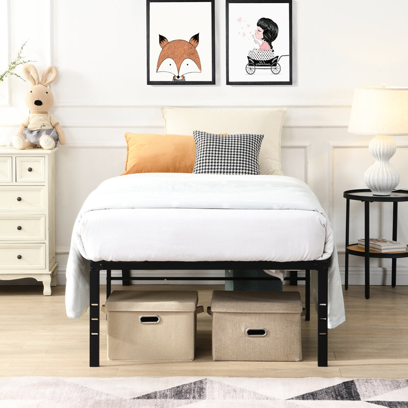 Structure de lit simple en métal noir robuste avec processus d'assemblage rapide, mode de sommeil silencieux, capacité de charge de 750 livres, structure de support de matelas stable, option de rangement inférieur et trous pour