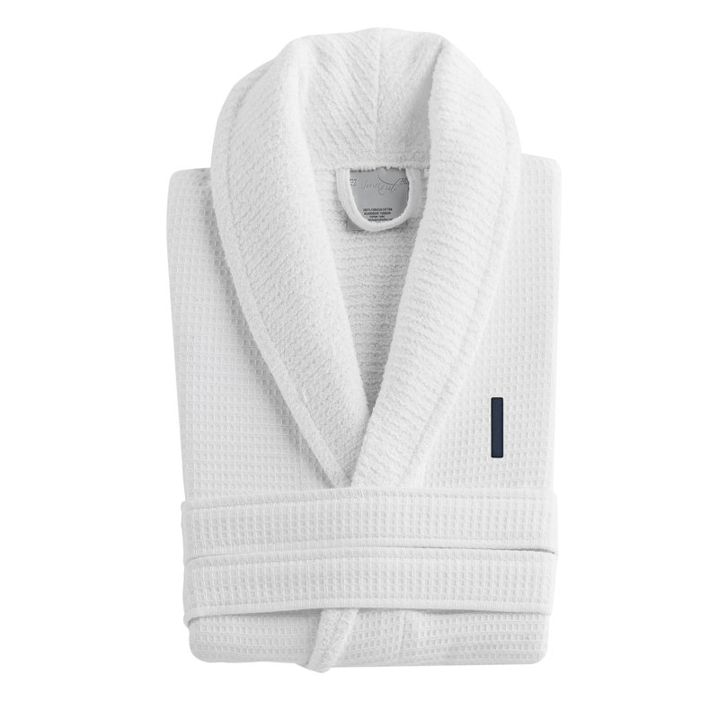 Peignoir monogrammé gaufré en coton turc, I, Blanc
