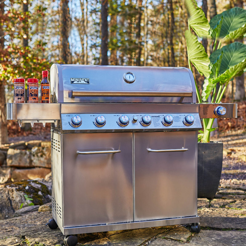 Barbecue au propane en acier inoxydable 6 + 1 brûleur avec grilles de cuisson Monument 77352