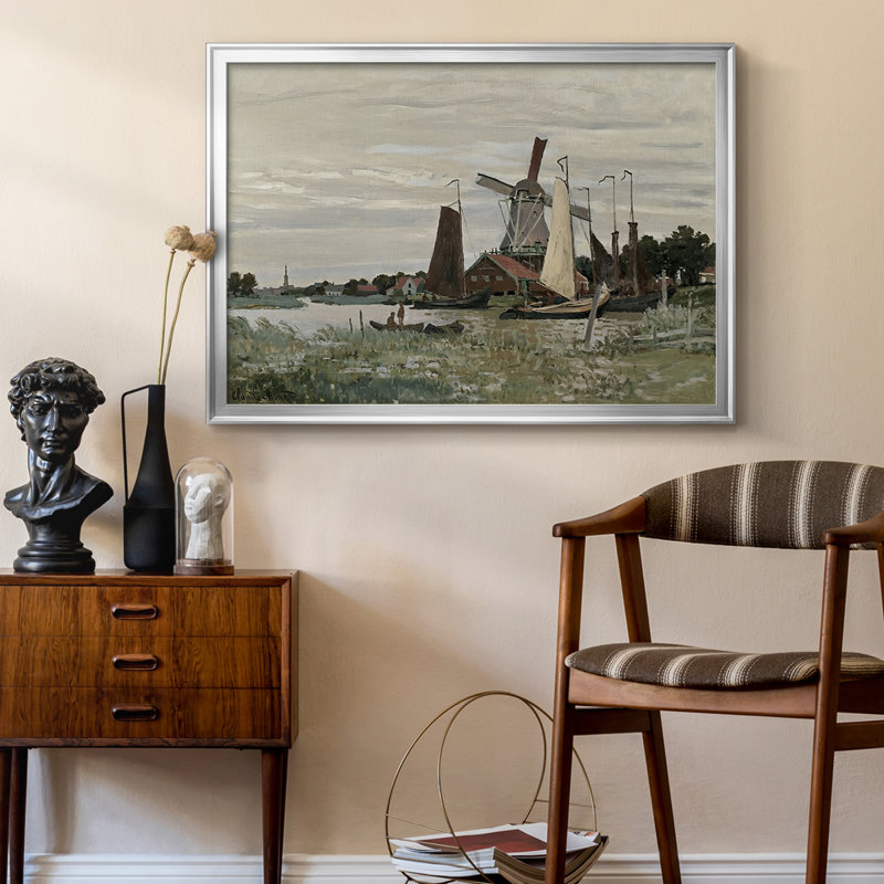 Moulin à vent à Zaandam - Claude Monet - Toile tendue avec châssis, 1871, 22,5 x 30,5, Toile avec cadre, Argent