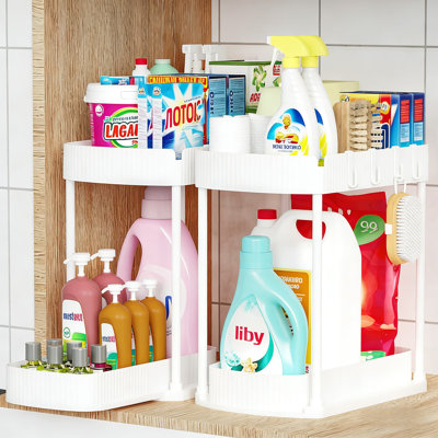 2-Pack Pull-Out Cabinet Organizers, Multi-Purpose Under Sink Storage Drawers With Durable Metal Frame, Space Saving Bathroom & Kitchen Organizer