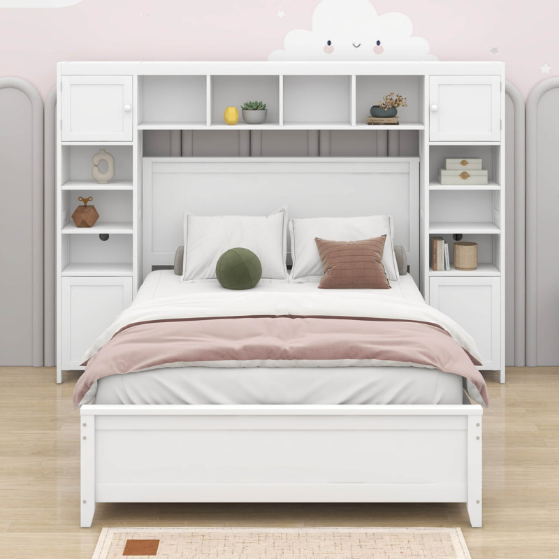 Lit avec armoire et tablette tout-en-un, Blanc