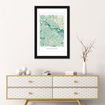 «Amsterdam Vintage Blue Watercolor Urban Blueprint Map», reproduction d'impression sur toile