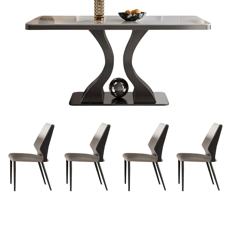 High end rectangular rock slab table and chair set, 29.52"H x 55.11"L x 31.49"W