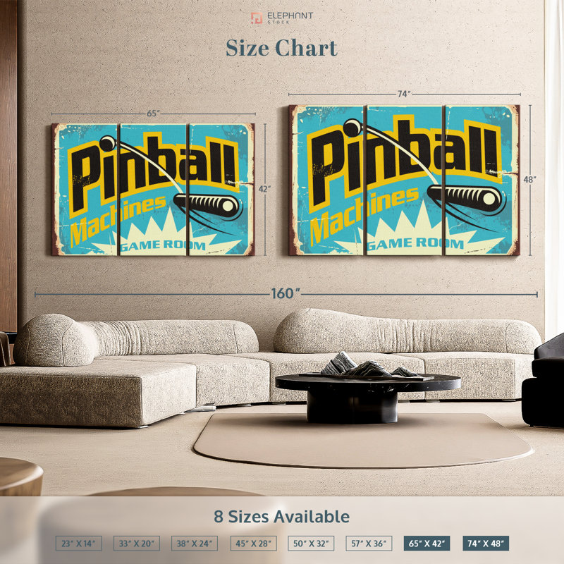 «Pinball Machine Game Room» sur toile, H 48 po x l 74 po x P 1,25 po
