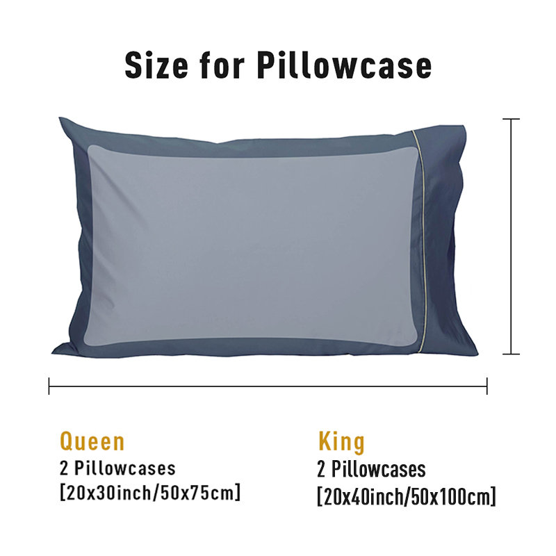 Sunflower Luxurious 100% Cotton Sateen Weave Snug Fit Pillowcases Set, Queen Pillowcase, Dark Blue