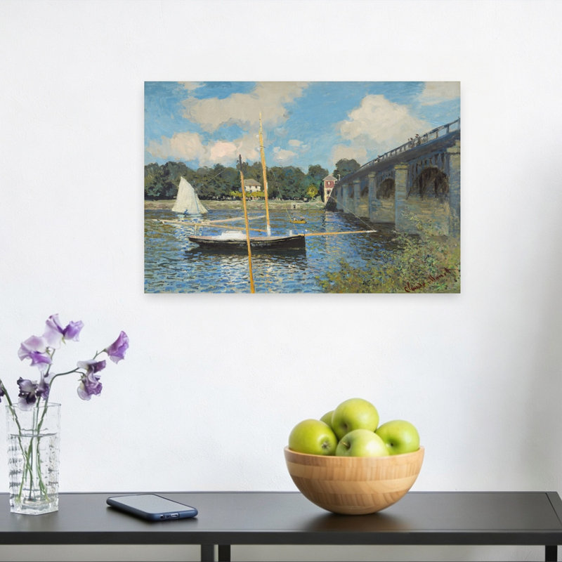 «The Bridge At Argenteuil», impression impressionniste classique de paysage côtier, H 12 po x l 18 po