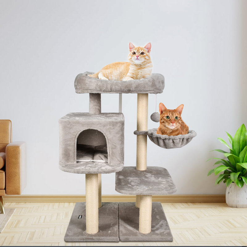 GOOPAWS Multi-Level Faux Fur Cat Tree & Condo, Dark Grey