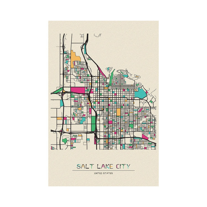 Carte de Salt Lake City, Utah - toile tendue, H 40 po x l 26 po x P 1,5 po