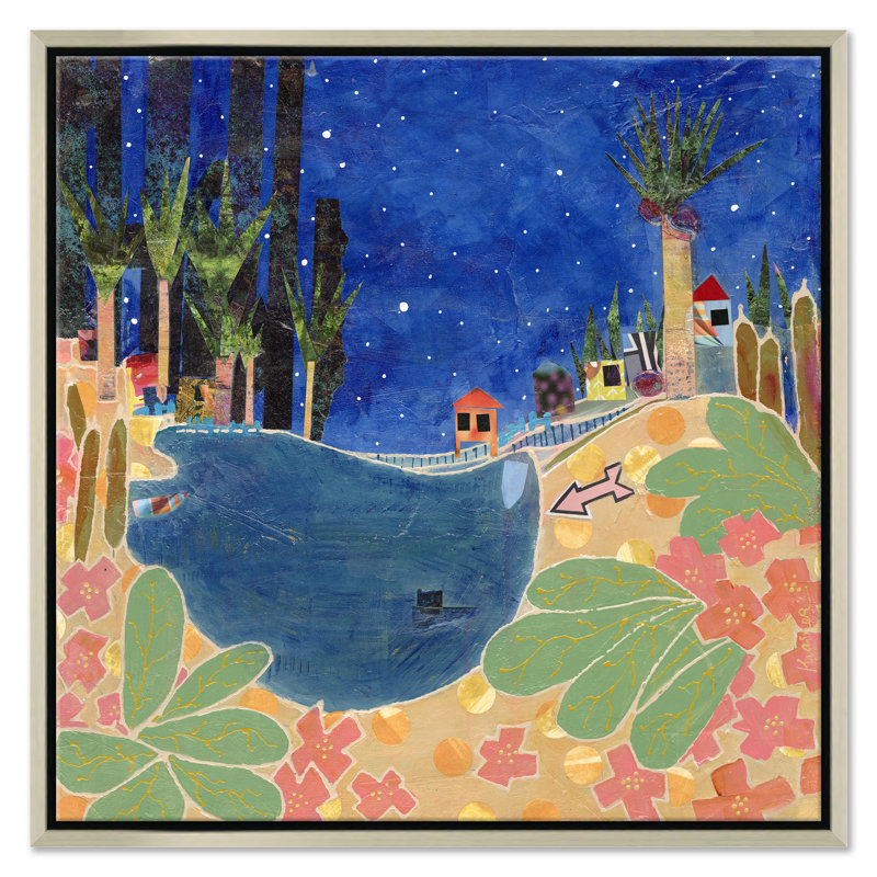 «Orange House on the Lake» par Jill Krasner - Peinture sur toile à cadre unique, Argent