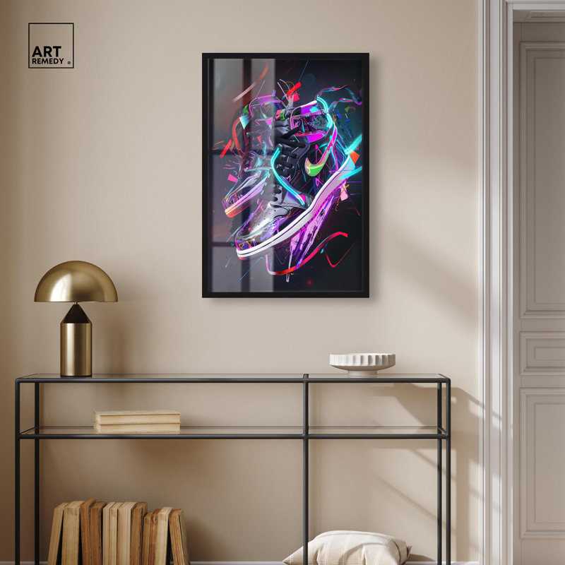Décoration murale Sneaker néon à rubans et tennis, H 31 po x l 21 po, Noir