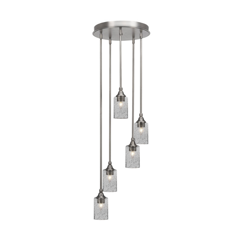 Luminaire suspendu suspendu en grappe à 5 lumières avec verre à fumée de 4 po Jessy, Nickel brossé