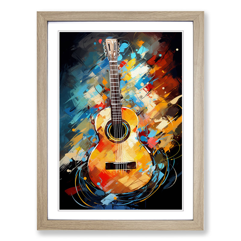 Acoustic Guitar Modern Framed Print, Oak, 46cm H x 34cm W x 2cm D