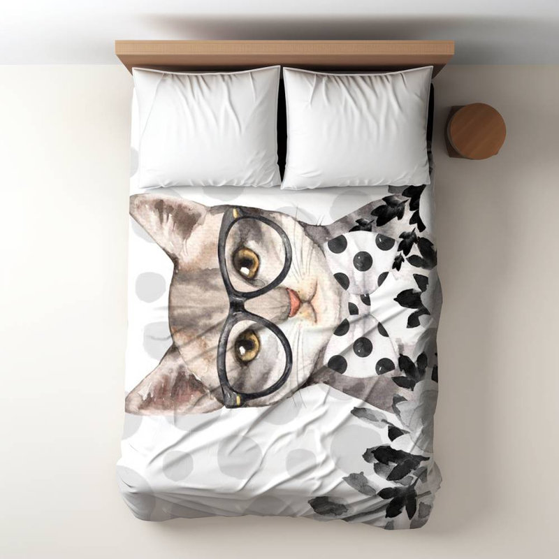 Housse de couette Geek Cat White | Literie pour animaux de compagnie