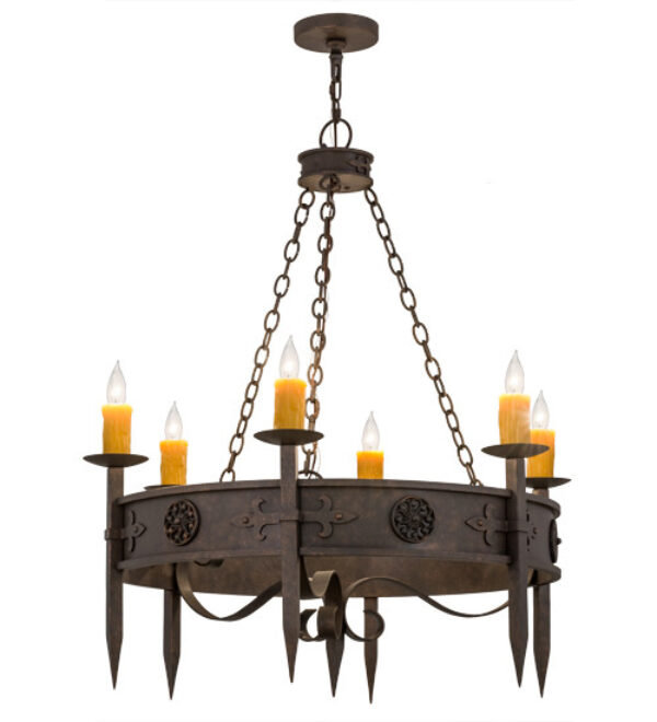 Calandra 6 - Light Dimmable Wagon Wheel Chandelier, Smoke, Black Hexagon