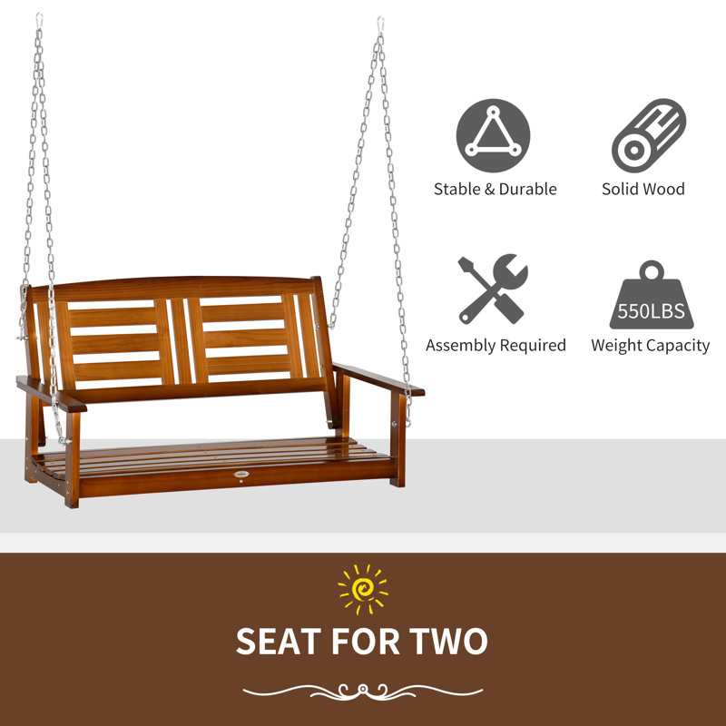 Teak and Pine Two-Person Outdoor Porch Swing with Chains
