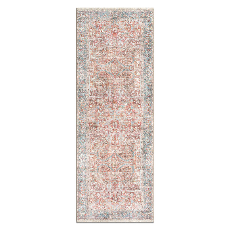 Tapis rouge / bleu lavable à la machine Kromer Medallion, Tapis de couloir 2 pi 6 po x 7 pi
