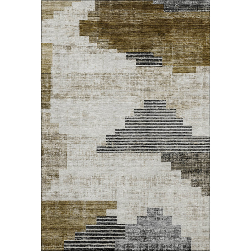 Premium Machine Washable Ashington AMF1829 Geometric Rug, Rectangle 3' x 5'