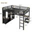 Structure de lit mezzanine multifonctionnelle avec garde-robe intégrée, bureau et tablettes de rangement, parfaite pour un espace peu encombrant et confortable