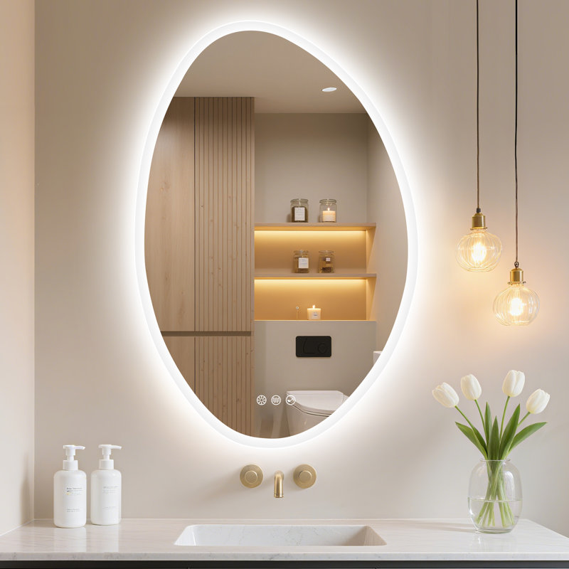 Artistic Irregular LED Mirror, Adjustable Brightness & Color, Egg-Shaped