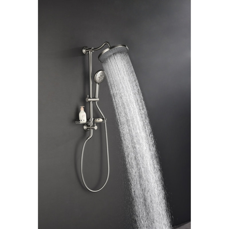 Showerspas Shower System, With 10" Rain Showerhead, 4Function Hand Shower, Adjustable Slide Bar And Soap Dish, Brushed Nickel