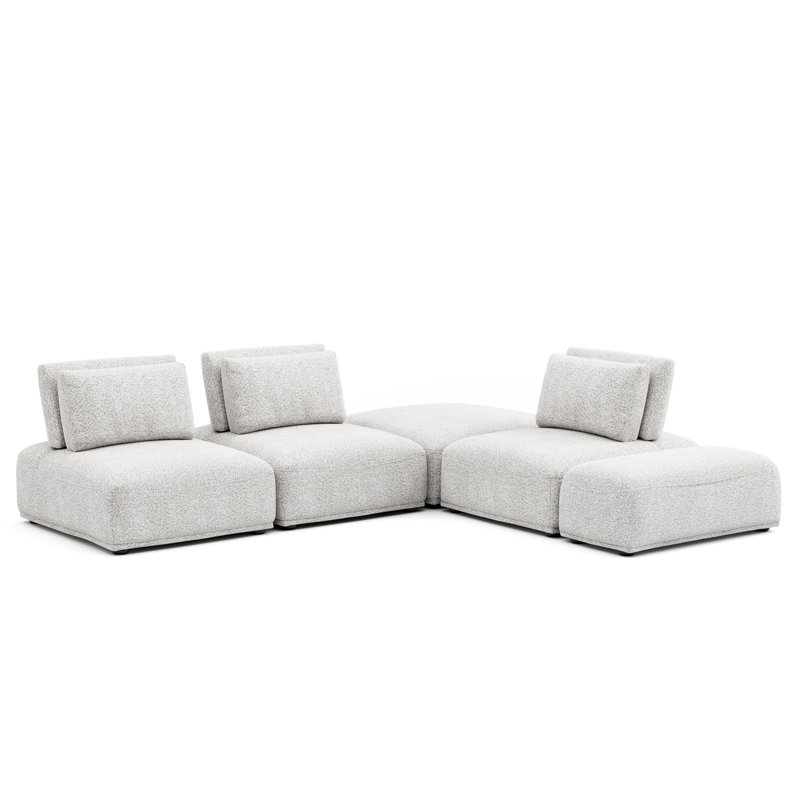 Aukeem 5 - Piece Upholstered Sectional, Gray Polyester