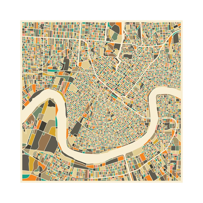 Abstract City Map of New Orleans 1 Piece Wrapped Canvas Wall Art, 66.04 cm H x 66.04 cm W x 1.91 cm D
