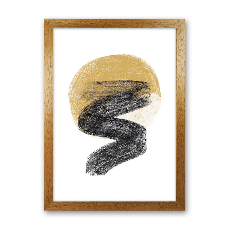 Dalia Chalk Gold Moon Zig by Pixy Paper - Print, 59.4cm H x 42cm W x 3cm D, Oak Framed