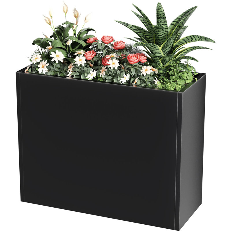 Tall Metal Cube Planter For Outdoor Plants 36" L X 12" W X 26" H, Heavy Duty Steel Large Planter Box With Removable Insert Shelf, Modern Décor For Tall Plants, Trees, Flowers