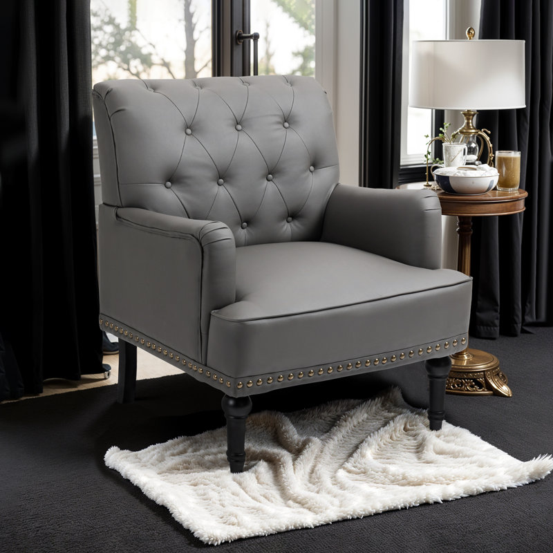 Annalese 28.5'' Wide Modern Leather Armchair, Gray