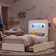 Upholstered Bed Frame, Storage Bed with LED and Charging Station