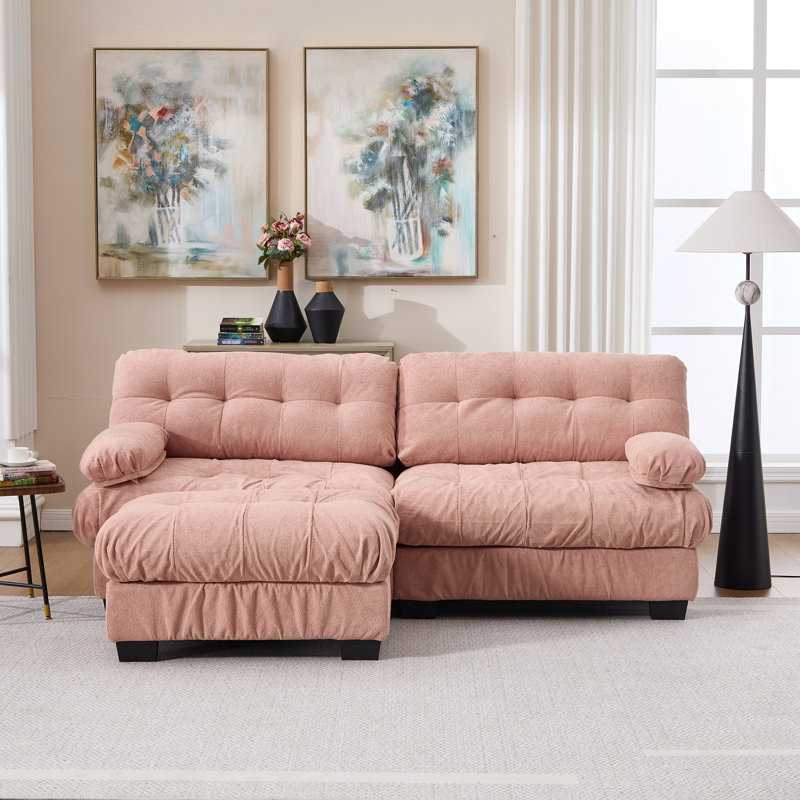 Canapé modulaire avec assise profonde et repose-pieds, Pink