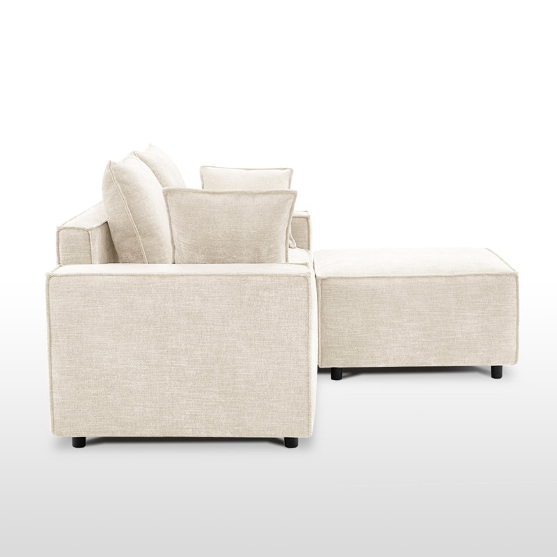 Causeuse modulaire avec repose-pieds Makassar, Chenille beige