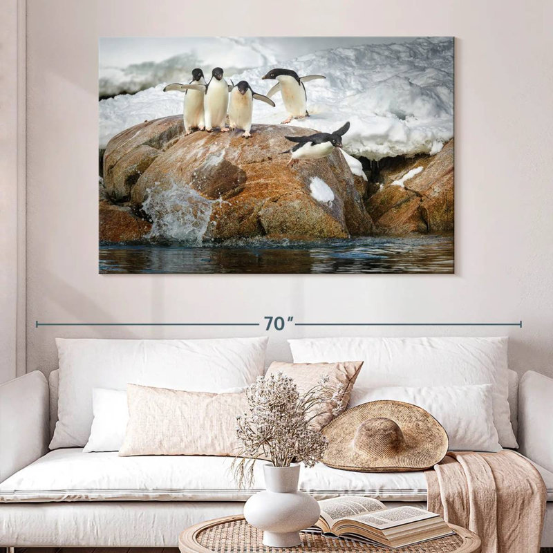Penguins Diving Into Water, 34" H x 51" W