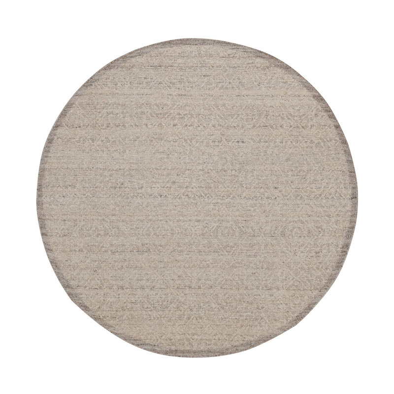 Tapis brun castor 5 pi 10 po x 5 pi 10 po, design moderne panaché, laine naturelle non tissée, tissage à plat, ton sur ton, texturé, noué à la main, rond, tapis oriental