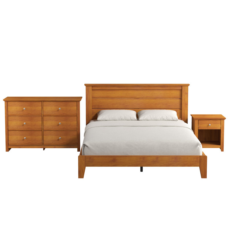 Tevrat 3 Pieces Bedroom Sets, Amber Walnut, Queen