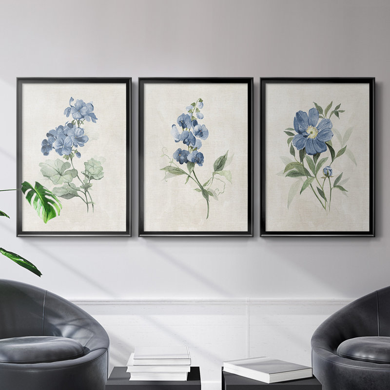 Farmhouse Periwinkle I, toile encadrée de qualité supérieure - prête à être accrochée, Noir