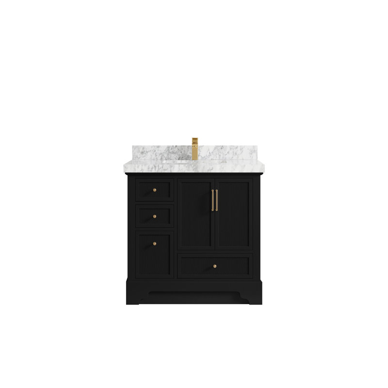 Meuble-lavabo simple 36 po avec plateau Alys, Marbre de Carrare