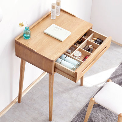Commode 16,22 po de largeur avec rangement, 26,77 po de profondeur, table bistro 100% bois massif au fini naturel, hauteur 30,87 po,